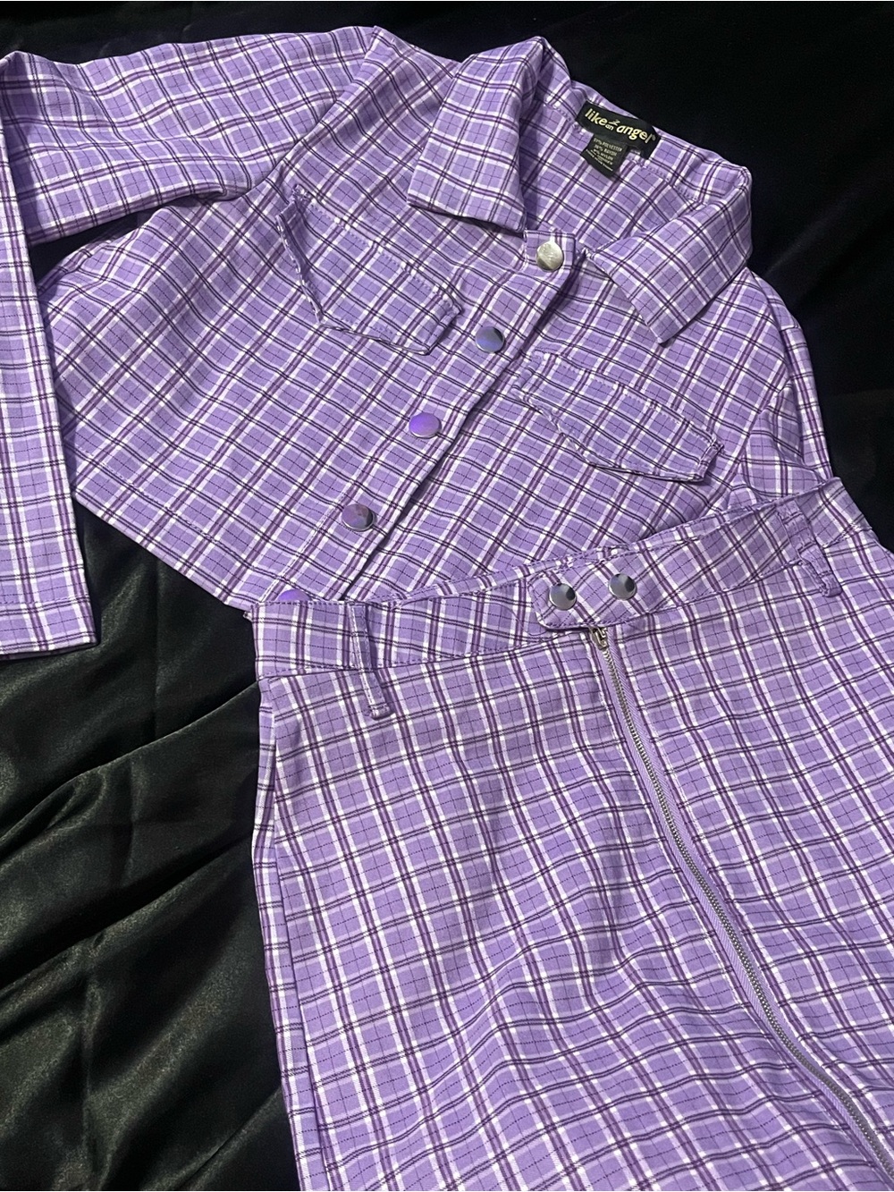 like an angel Lilac Plaid Button with Pencil Skirt Set